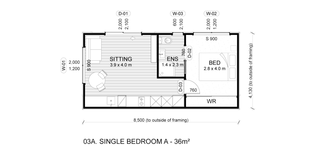 One bedroom plan A 2D