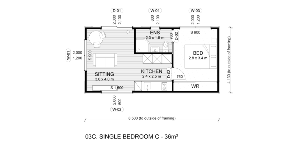 One bedroom plan C 2D