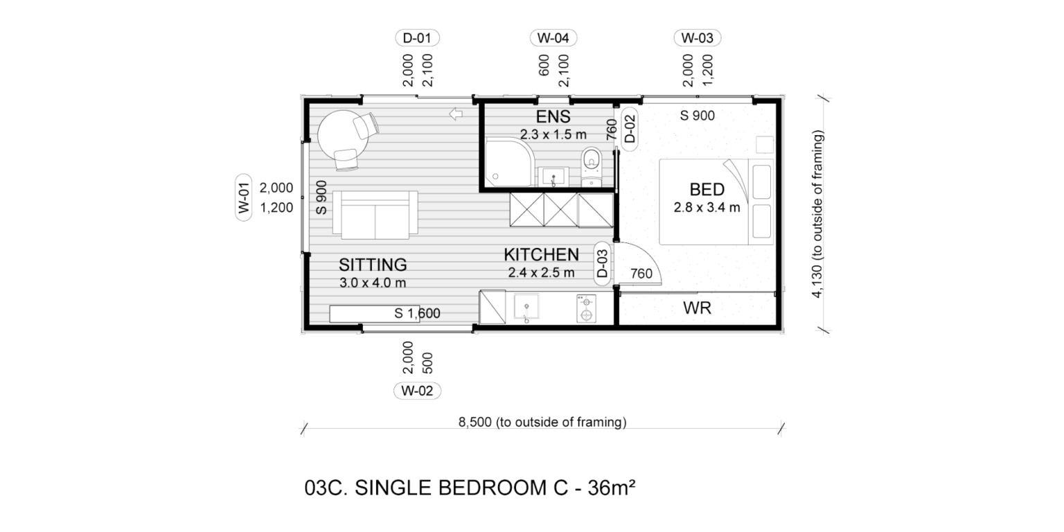 One bedroom plan C 2D