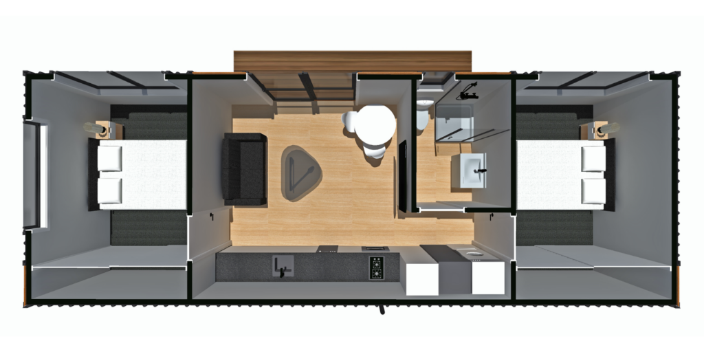 two bedroom plan A 3D